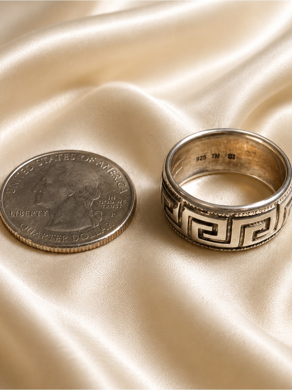 Milor Italy 925 Sterling Silver Greek Key Wide Band Ring Size 8 – 6.1g - Picture 3 of 7